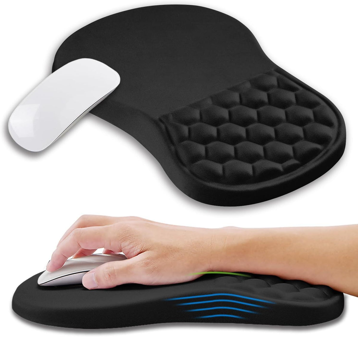 Ergonomic mouse pad with wrist rest in Black