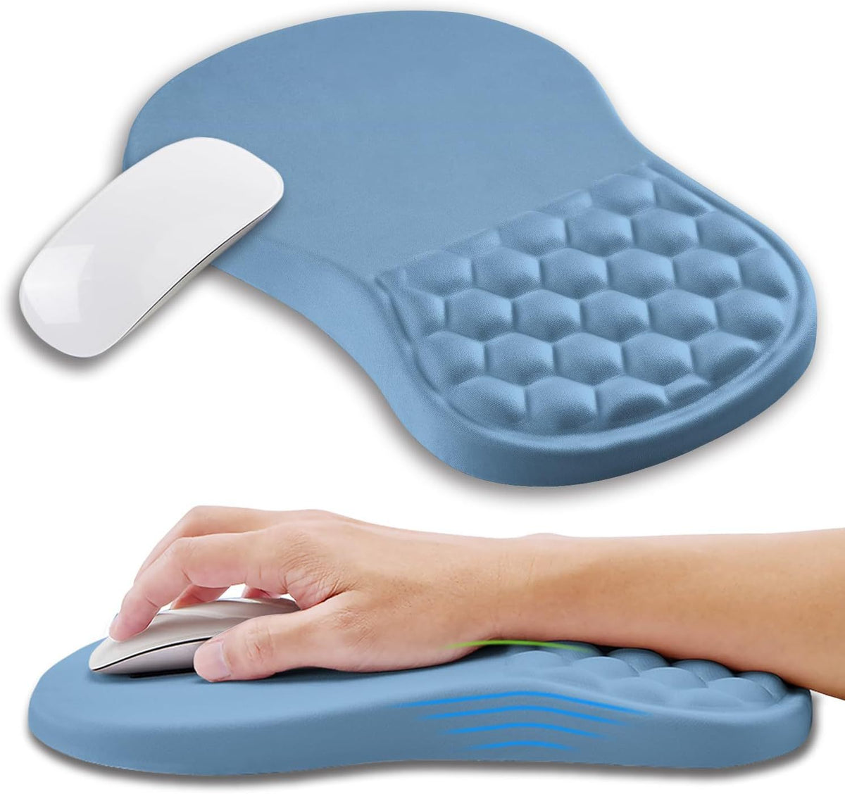 Ergonomic mouse pad with wrist rest in Lake blue